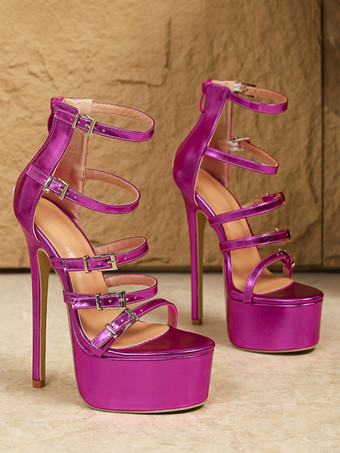 Sandales sexy à talons hauts en cuir PU rose bout ouvert 61 cm x 16 cm