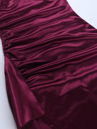 Robe de soirée longue bordeaux à bretelles spaghetti et décolleté en dentelle fente haute robe sexy semi-formelle