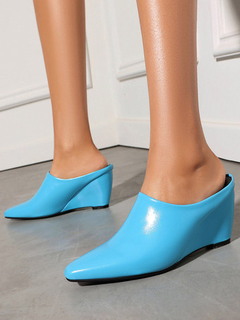 bleu ciel clairMules compensées bleues à bout pointu pour femmes