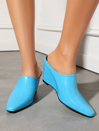 Mules compensées bleues à bout pointu pour femmes