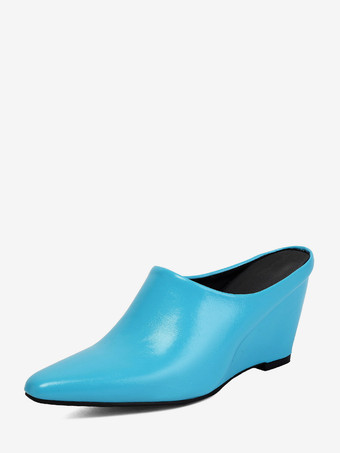 Mules compensées bleues à bout pointu pour femmes
