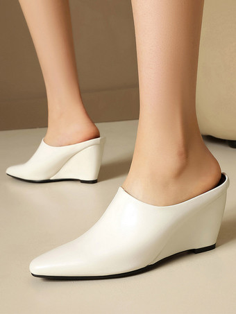 blanc Mules compensées bleues à bout pointu pour femmes