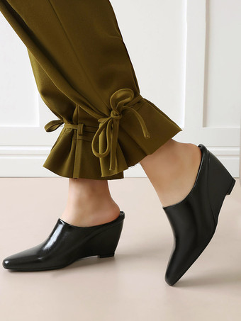 noir Mules compensées bleues à bout pointu pour femmes