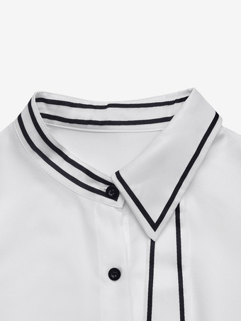 Schwarze Bluse mit Schößchen und schwarzem Zierkragen Schleifenausschnitt langen Ärmeln und schmaler Passform – Arbeitshemd