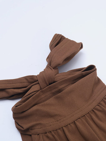 Braunes figurbetontes Abendkleid im Meerjungfrauenstil mit Neckholder Maxi-Rücken Bindebändern Cut-out-Taille und Raffungen