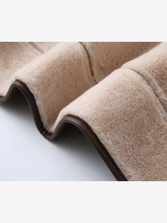 Retro Oversized Ledermantel mit Shearling-Besatz Gürtel in der Taille Plüschfutter Kaltwetterjacke