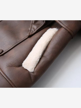 Retro Oversized Ledermantel mit Shearling-Besatz Gürtel in der Taille Plüschfutter Kaltwetterjacke