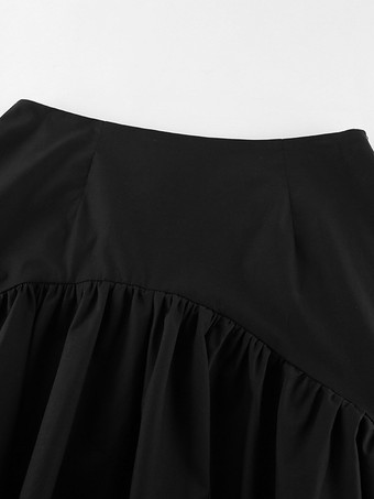 Jupe noire asymétrique mi-longue à volants et taille haute