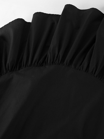 Jupe noire asymétrique mi-longue à volants et taille haute