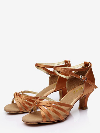 Chaussures de danse latine marron à bout ouvert pour femmes