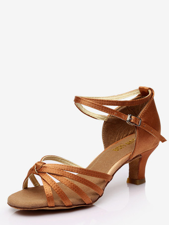 Brun Chaussures de danse latine marron à bout ouvert pour femmes