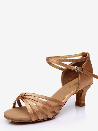 NudeChaussures de danse latine marron à bout ouvert pour femmes