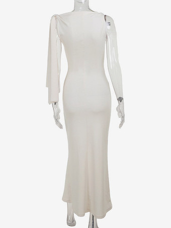 Partykleider Schwarzes Cremefarbenes schulterfreies Meerjungfrauen-Maxikleid mit Bindegürtel und langen Ärmeln