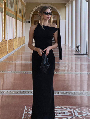 Partykleider Schwarzes Cremefarbenes schulterfreies Meerjungfrauen-Maxikleid mit Bindegürtel und langen Ärmeln