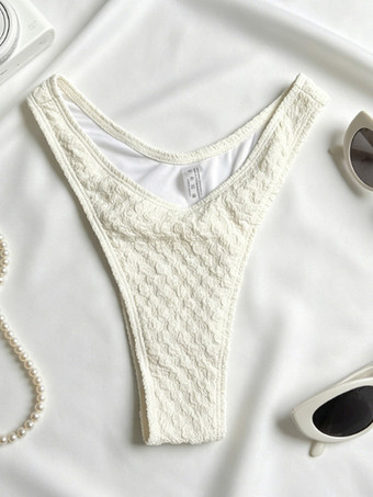 Ensemble bikini 3 pièces blanc crème texturé haut dos nu à nouer jupe string échancrée maillot de bain de plage