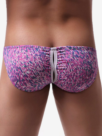 Sexy Herren-Tanga mit floralem Leopardenmuster Mesh-Einsatz niedrigem Bund Druckknöpfen und offenem Schritt transparente Unterwäsche