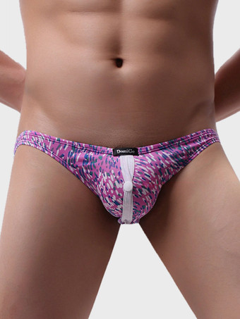 ViolettSexy Herren-Tanga mit floralem Leopardenmuster Mesh-Einsatz niedrigem Bund Druckknöpfen und offenem Schritt transparente Unterwäsche