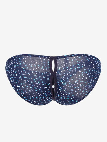 Sexy Herren-Tanga mit floralem Leopardenmuster Mesh-Einsatz niedrigem Bund Druckknöpfen und offenem Schritt transparente Unterwäsche