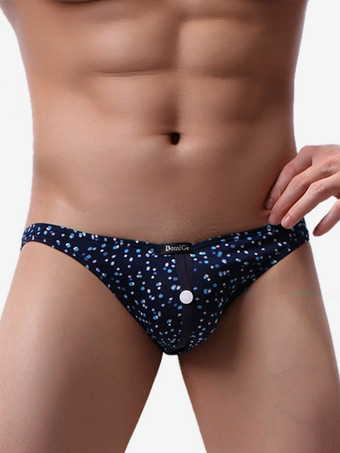 Dunkelblau Sexy Herren-Tanga mit floralem Leopardenmuster Mesh-Einsatz niedrigem Bund Druckknöpfen und offenem Schritt transparente Unterwäsche