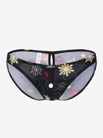 BuntSexy Herren-Tanga mit floralem Leopardenmuster Mesh-Einsatz niedrigem Bund Druckknöpfen und offenem Schritt transparente Unterwäsche