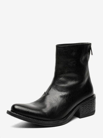 noir Bottines noires pour homme bout pointu talon épais fermeture éclair