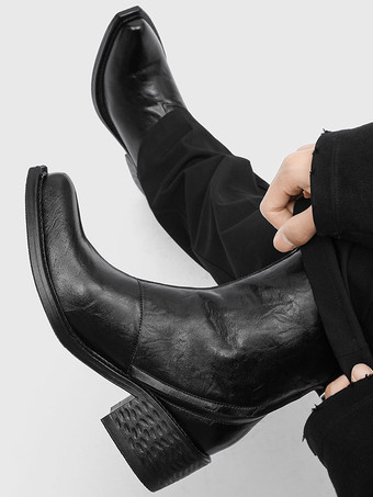 Bottines noires pour homme bout pointu talon épais fermeture éclair
