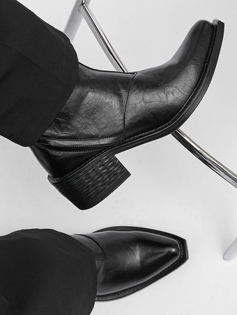 Bottines noires pour homme bout pointu talon épais fermeture éclair