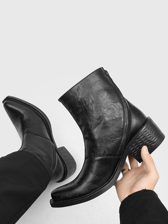 Bottines noires pour homme bout pointu talon épais fermeture éclair
