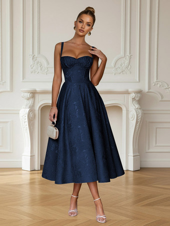 DunkelmarineblauHomecoming-Kleid wadenlanges trägerloses Ballkleid