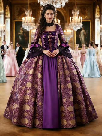 パープル 18世紀ロココ調舞踏会ドレス マリー・アントワネット風コスチューム 女性用ドレス ヴィンテージコスチューム