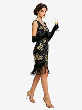 グレート・ギャツビー風レトロコスチューム 1920年代フラッパードレスコスチューム フリンジ付き1920年代ファッションレトロコスチューム