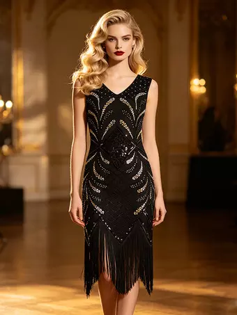 retro flapper dresses Loved for its elegant short sleeves offering a little more coverage while keeping that vintage flapper feel SWEETV Women's Black Flapper Dresses