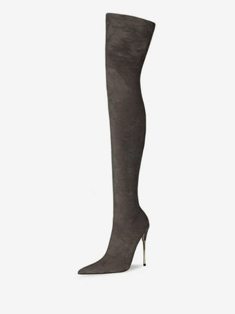 GrisBotas altas de tacón de ante morado para mujer