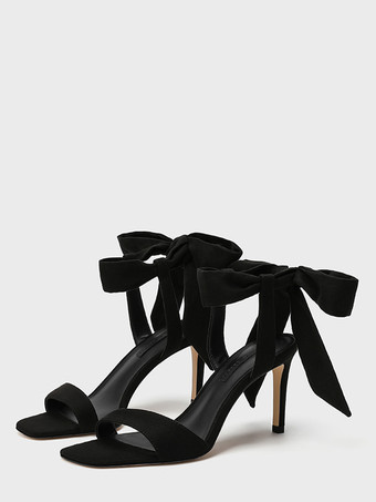 SchwarzSchwarze Partyschuhe aus Samt offene Zehenpartie Knöchelriemen mit Schleife Homecoming-Schuhe