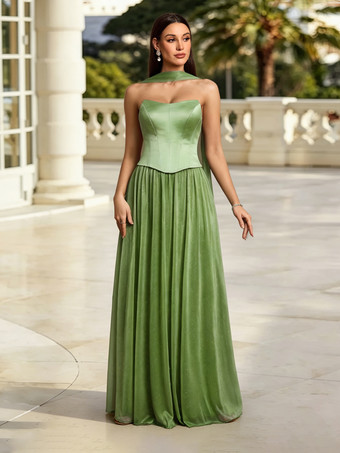 Robe de soirée verte robe de bal sans bretelles