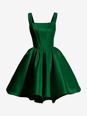 DunkelgrünHoco Homecoming Kleider Basque Taille Kurzes Plus Size Satin Cocktailkleid Schleifen