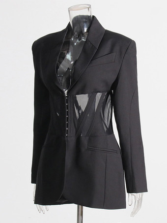 Damen-Blazer mit Mesh-Korsett-Ausschnitt transparentem Rücken verstärkter Taille und taillierter Optik