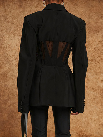 Damen-Blazer mit Mesh-Korsett-Ausschnitt transparentem Rücken verstärkter Taille und taillierter Optik