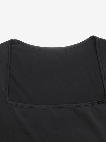 Alltagskleider Minikleid mit eckigem Ausschnitt langen Ärmeln schmaler Passform Rüschensaum schwarz