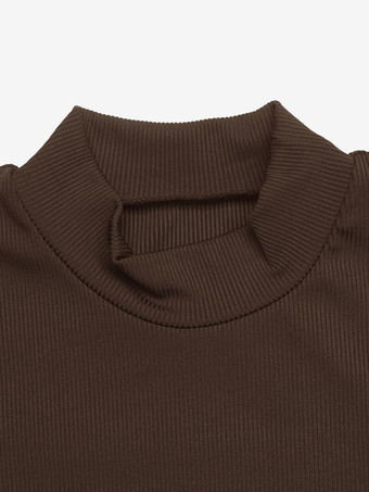 Alltagskleider Maxikleid mit Stehkragen Rippstrick lange Ärmel asymmetrischer Einsatz fließendes Swing-Kleid