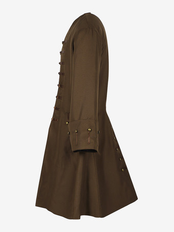 Brown Vintage Top Retro Buttons Long Sleeves Overcoat Retro Costumes For Man