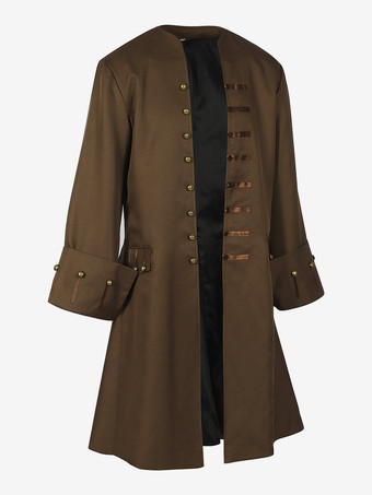 Brown Vintage Top Retro Buttons Long Sleeves Overcoat Retro Costumes For Man