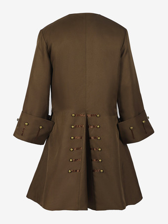 Brown Vintage Top Retro Buttons Long Sleeves Overcoat Retro Costumes For Man
