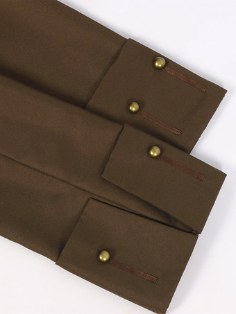Brown Vintage Top Retro Buttons Long Sleeves Overcoat Retro Costumes For Man