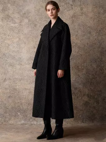 Maxi Coat Women Notched Lapel Long Line Open Front Padded