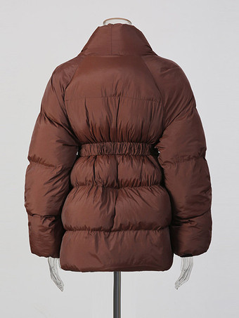Steppjacke mit Wickelkragen Taillengürtel und verstellbarer Schnalle – kurzer gesteppter Wintermantel für Damen