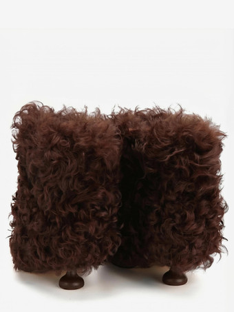 ブラウン アンクルブーツ スエード ラウンドトゥ フェイクファー ハイヒール ブーティ