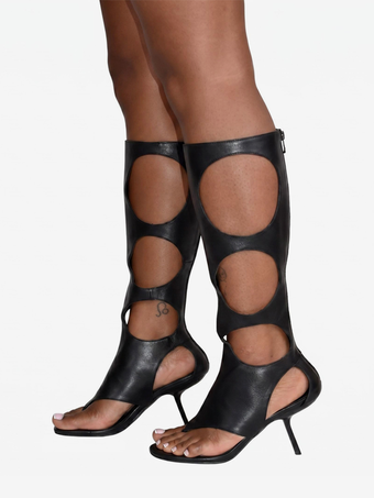 Flip Flop Sandals Women's Thong Cut Out Zip Up Knee High Sandal Boots