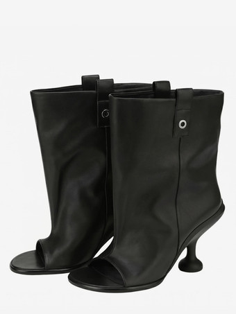 Black Ankle Boots Peep Toe High Heel Women's Booties