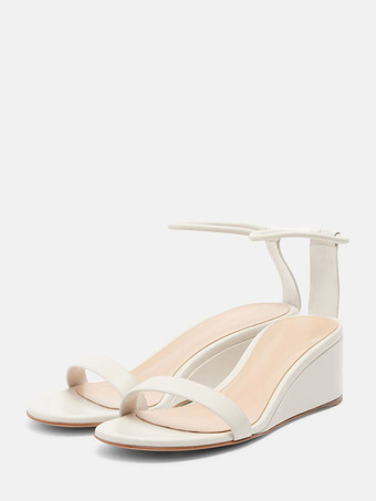 White Brown Wedge Sandals Women's Open Toe Ankle Strap Sandal Shoes
